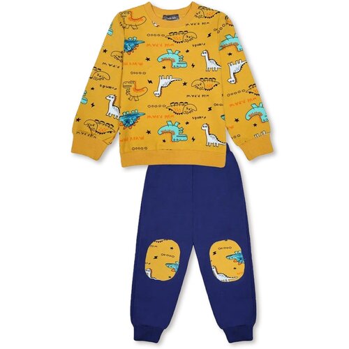 фото Костюм для мальчика - горчичный; чернильный - динозаврики , размер 104 bonito