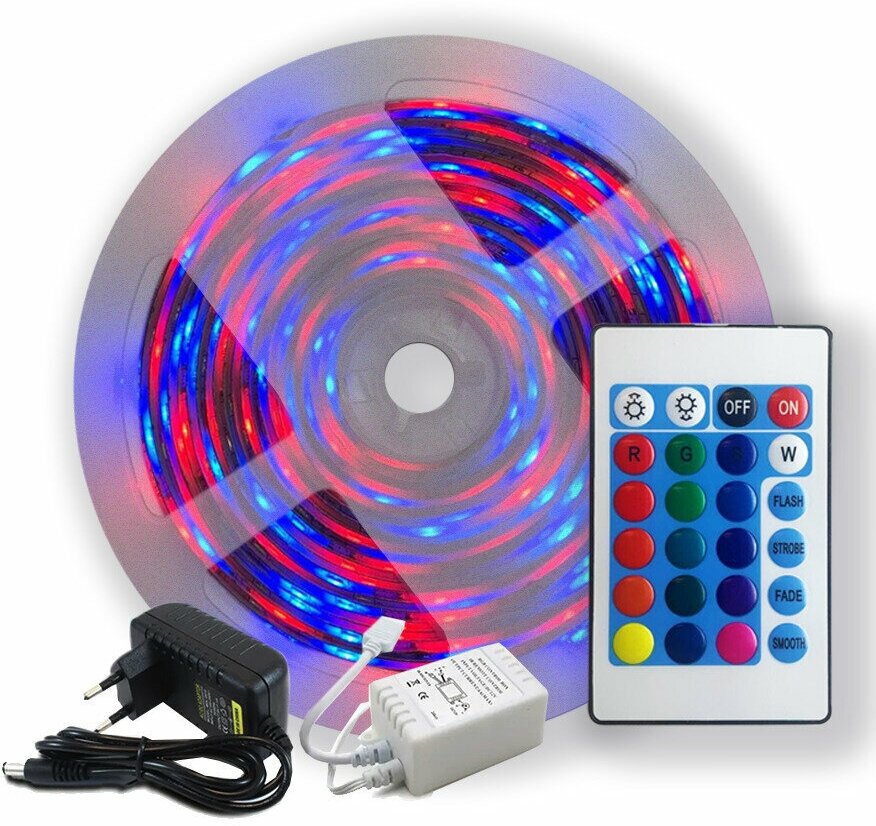 Светодиодная RGB лента, клейкая лента (RGB), 16 цветов, 5м - фотография № 1