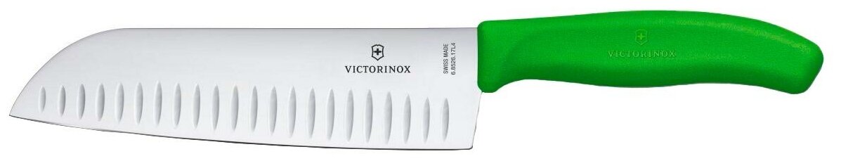 Нож-Cантоку VICTORINOX SwissClassic, рифленое лезвие 17 см, зелёный, в картонном блистере