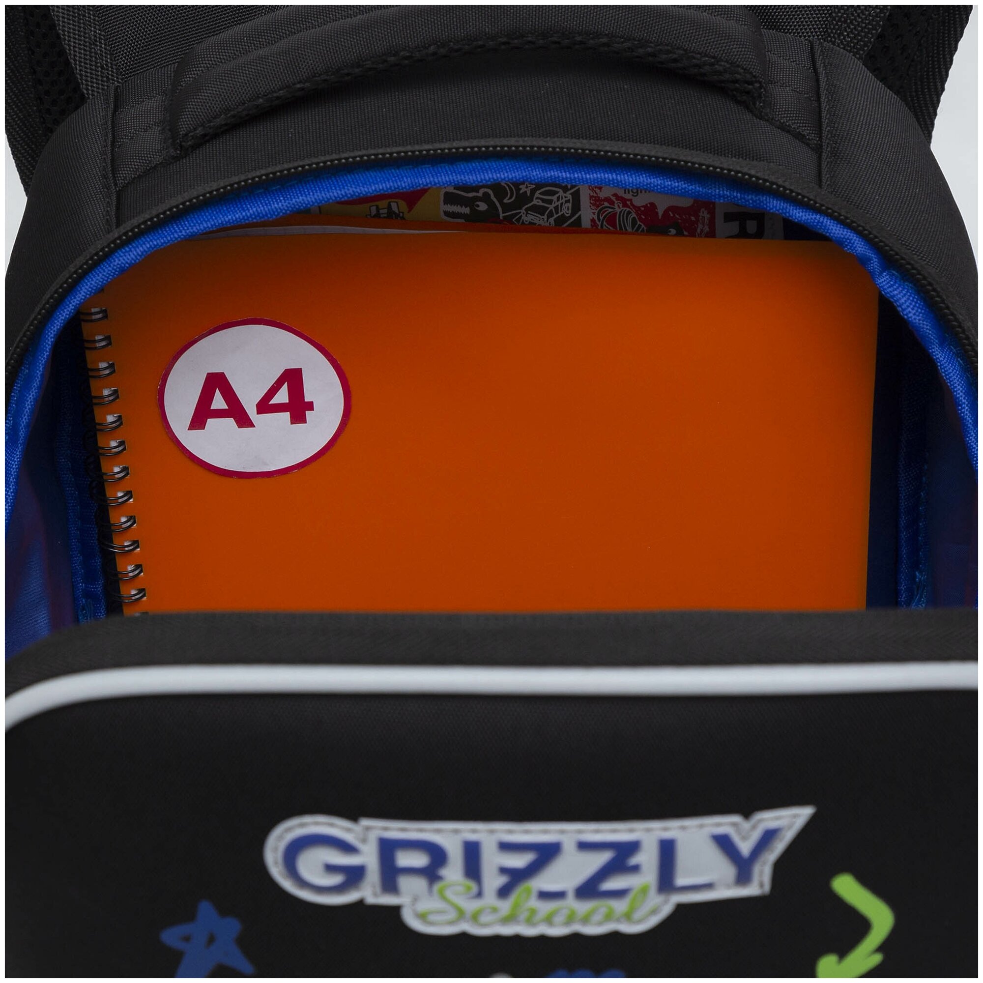 Рюкзак школьный, черный Grizzly - фото №15