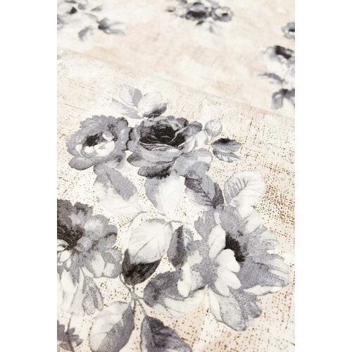 Ткань для шитья поплин (ранфорс), 100% хлопок 1м*240 см, Серые цветы на бежевом фоне