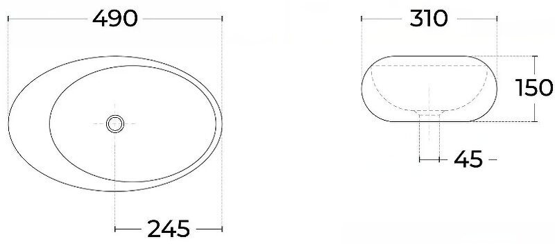 Раковина SinteSi LVB-APP-406 накладная белая 490х310х150, без отверстия под смеситель - фотография № 4