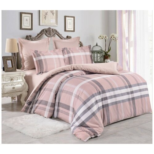 фото Семейный комплект постельного белья сатин двусторонний розовый вальтери