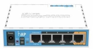 Маршрутизатор Mikrotik 951Ui-2nD haP, Level 4, 64 MB, QCA9531-BL3A-R 650Mhz, 802.11b/g/n, dBi:1.5,(5) 10/100 Мбит/с, 6V - 30V (Jack or Passive PoE), р
