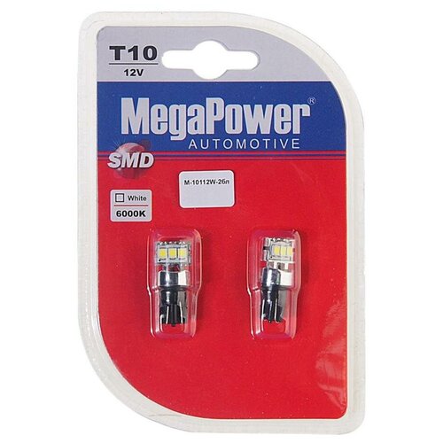 фото Лампа автомобильная светодиодная megapower 10112w-2бл w5w (t10) 12v 10w 2 шт.