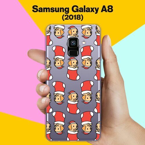 Силиконовый чехол на Samsung Galaxy A8 (2018) Узор новогодний / для Самсунг Галакси А8 2018 жидкий чехол с блестками дед мороз с елочкой на samsung galaxy a8 самсунг галакси а8 плюс 2018