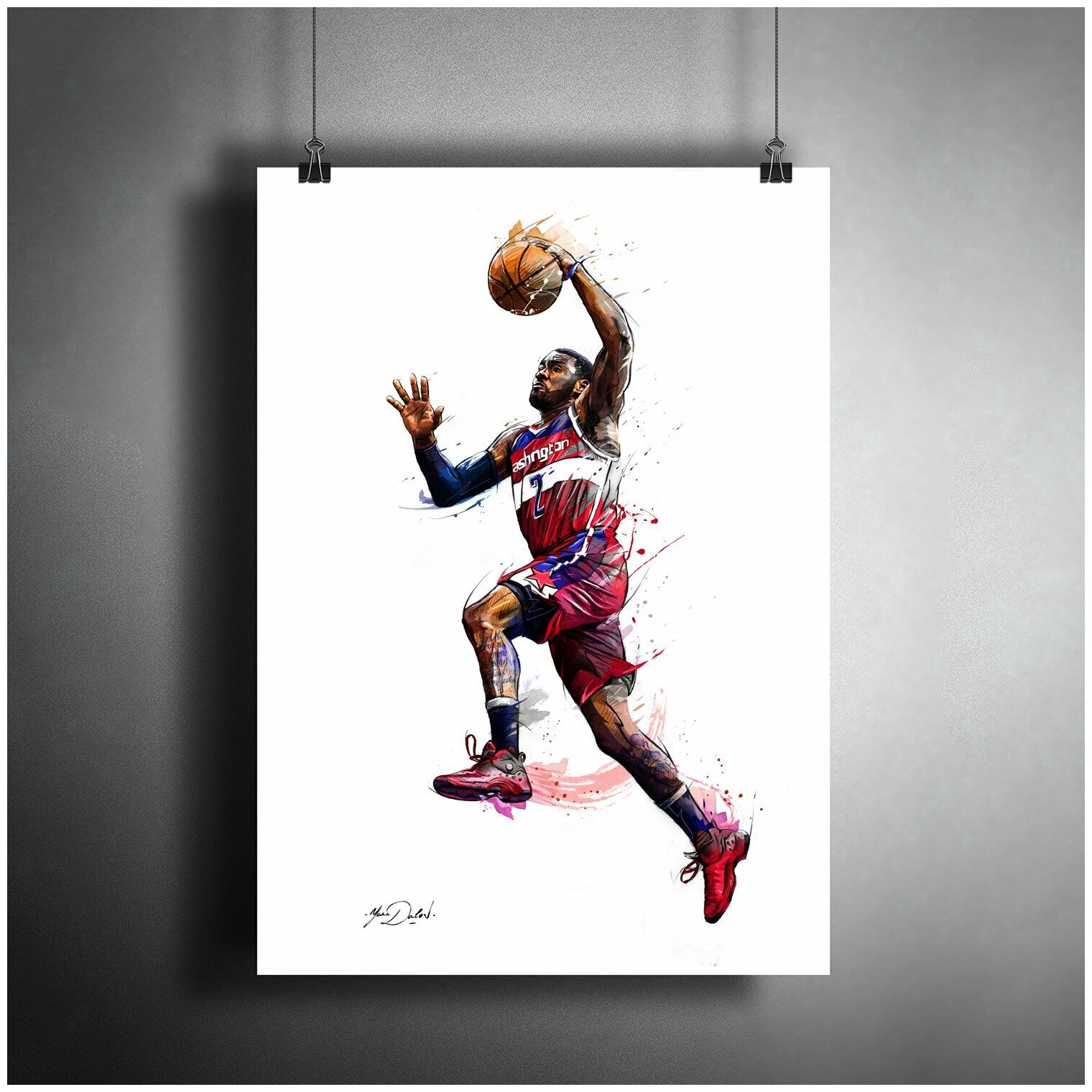 Постер плакат для интерьера "Американский баскетболист Джон Уолл. Johnathan Wall, NBA" / Декор дома, офиса, комнаты, квартиры A3 (297 x 420 мм)