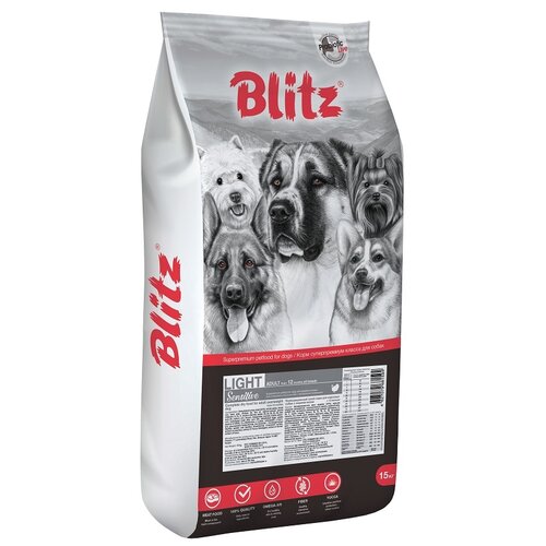 BLITZ Adult Light Sensitive сухой корм для взрослых собак с лишним весом Индейка 15 кг