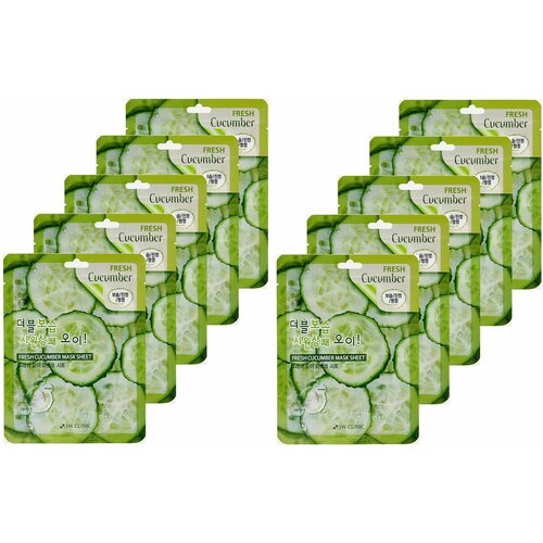 3W Clinic Тканевая маска для лица с огурцом Fresh Cucumber Mask Sheet, 10 шт