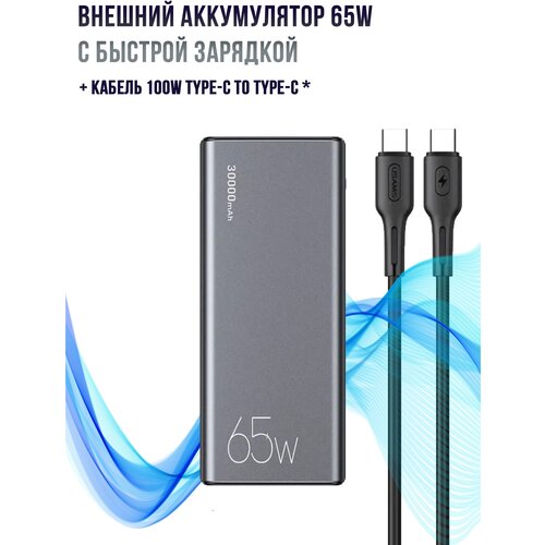 Power bank USAMS SuperMac 30000 мАч Внешний аккумулятор 65W с быстрой зарядкой кабель 100W Type-C to Type-C 600000₽