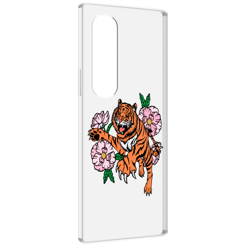 Чехол MyPads тигры-цветочные для Samsung Galaxy Z Fold 4 (SM-F936) задняя-панель-накладка-бампер