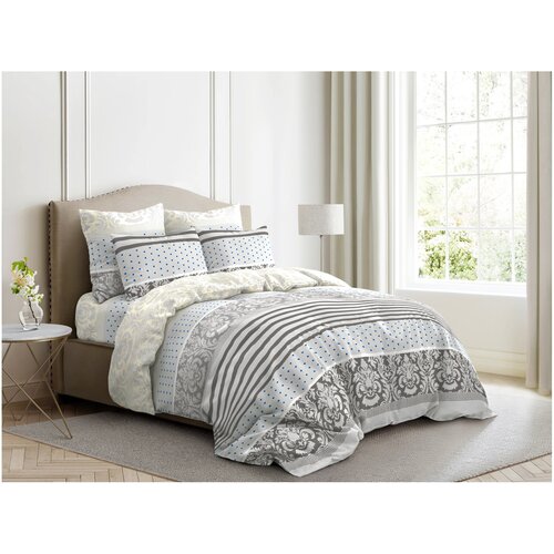 фото Постельное белье 2-спальное с европростыней ночь нежна мадрид, поплин, 2 наволочки 70 х 70 см, серый