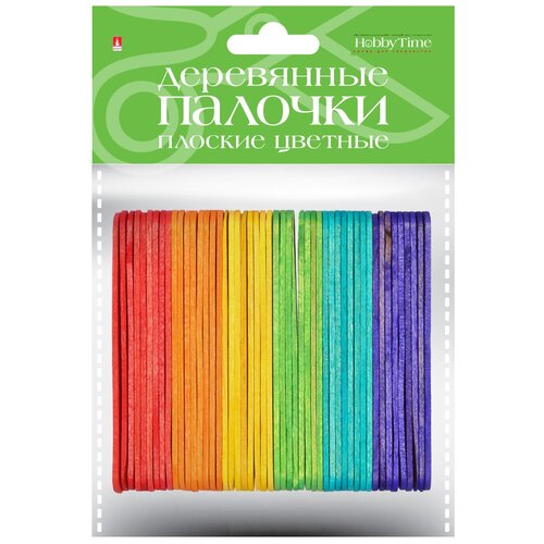 Деревянные палочки, плоские, цветные, 9,3 см (50 штук)