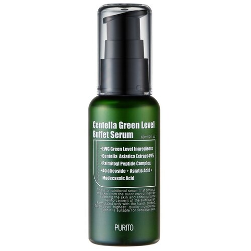 Purito сыворотка для восстановления кожи с центеллой Centella Green Level Buffet Serum, 60 мл уход за лицом purito увлажняющие пэды с центеллой азиатской centella green level all in one mild pad