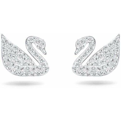 Серьги пусеты SWAROVSKI, нержавеющая сталь, родирование, кристаллы Swarovski, серебряный