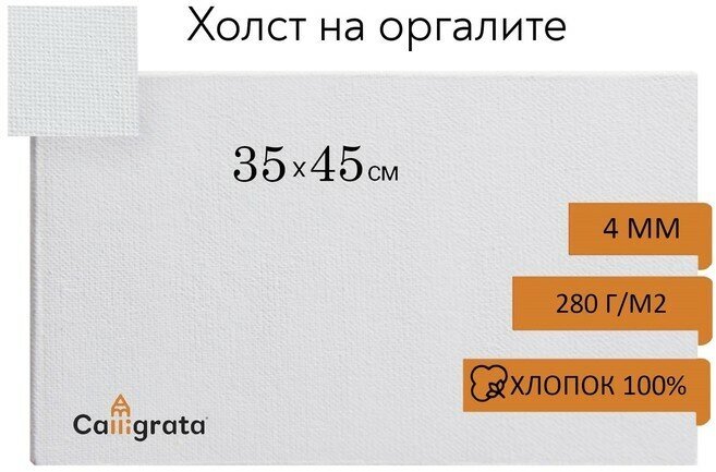 Холст на оргалите 4 мм, 35 х 45 см, хлопок 100%, акриловый грунт