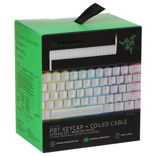 Колпачки и кабель клавиатуры Razer PBT Keycap + Coiled Cable Upgrade Set, Mercury White (US/UK) (RC21-01490900-R3M1)