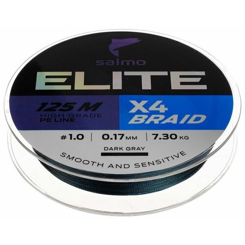 Шнур плетёный Elite х4 BRAID Dark Gray, диаметр 0.17 мм, тест 7.3 кг, 125 м