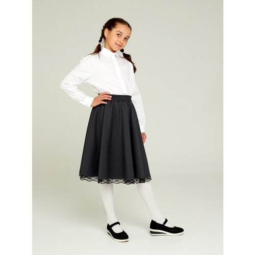 фото Школьная юбка-полусолнце irina egorova, с поясом на резинке, миди, размер 134, серый