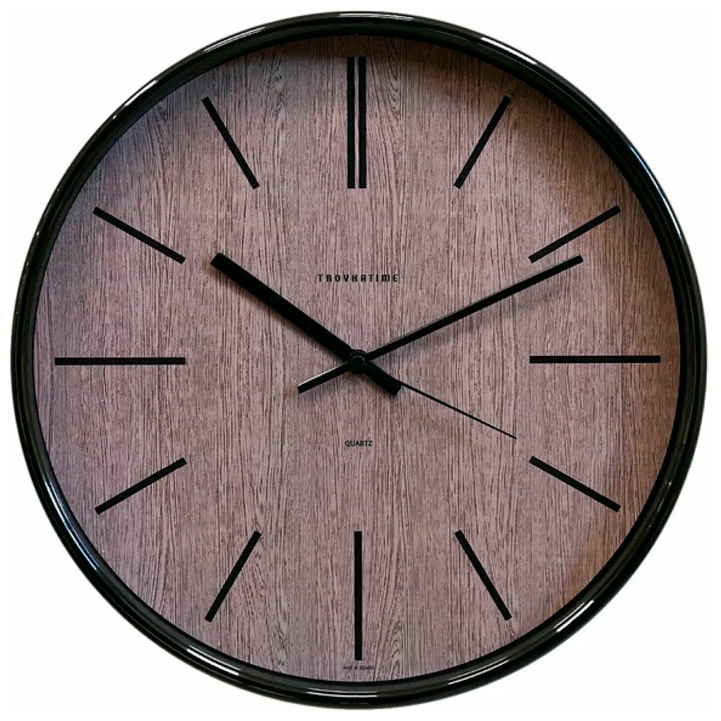 Часы настенные TROYKA 77770743, круг, коричневые, черная рамка, 30,5х30,5х5 см — купить в интернет-магазине по низкой цене на Яндекс Маркете
