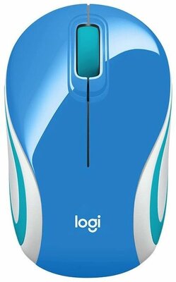 Мышь Logitech M187, оптическая, беспроводная, USB, голубой и белый [910-002733]