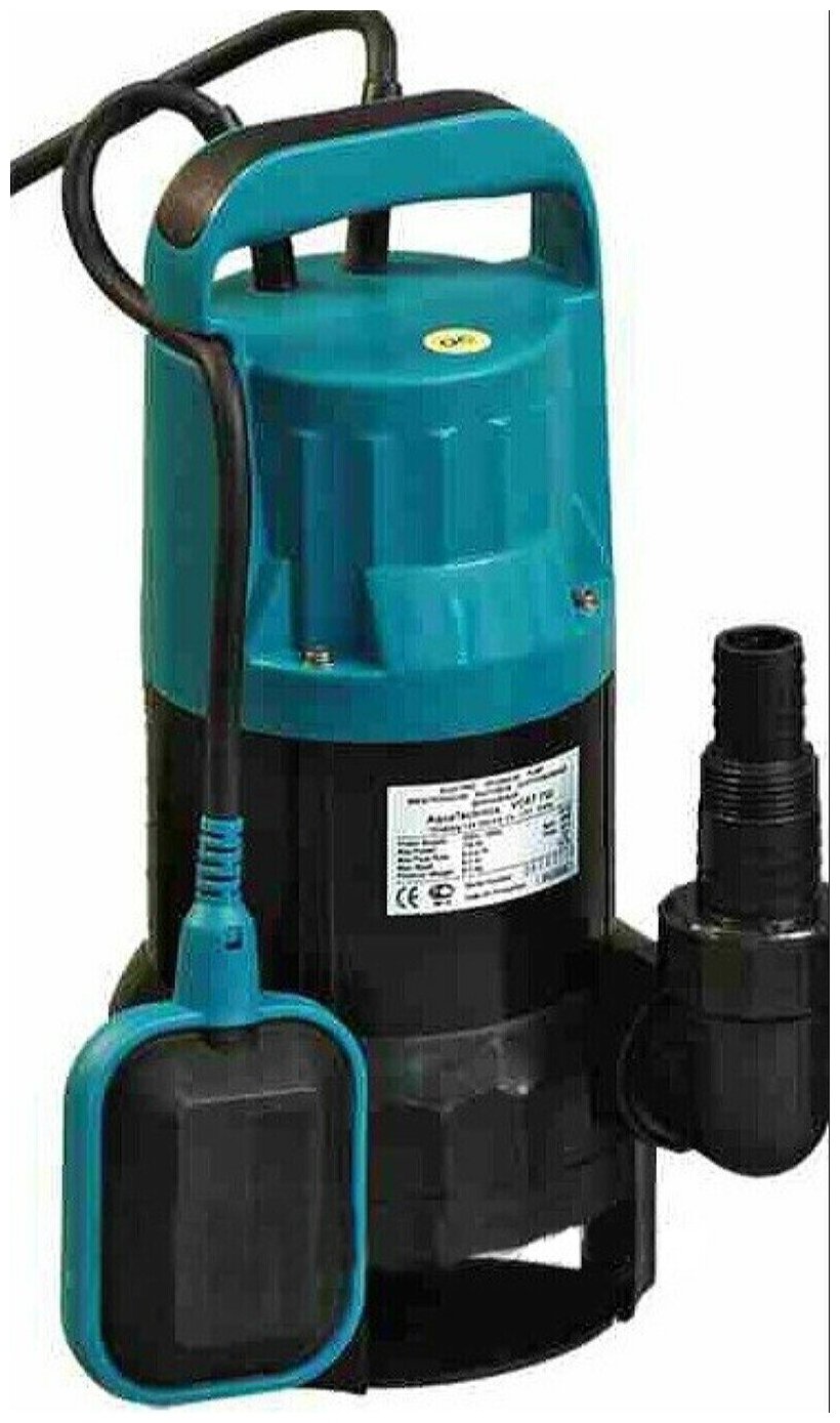 Насос дренажный для грязной воды AquaTechnica БЦД VORT 902 FS (Рm 900 Вт; Нm 9,0 м; Qm 14,0 м3/час; корпус - пластик)