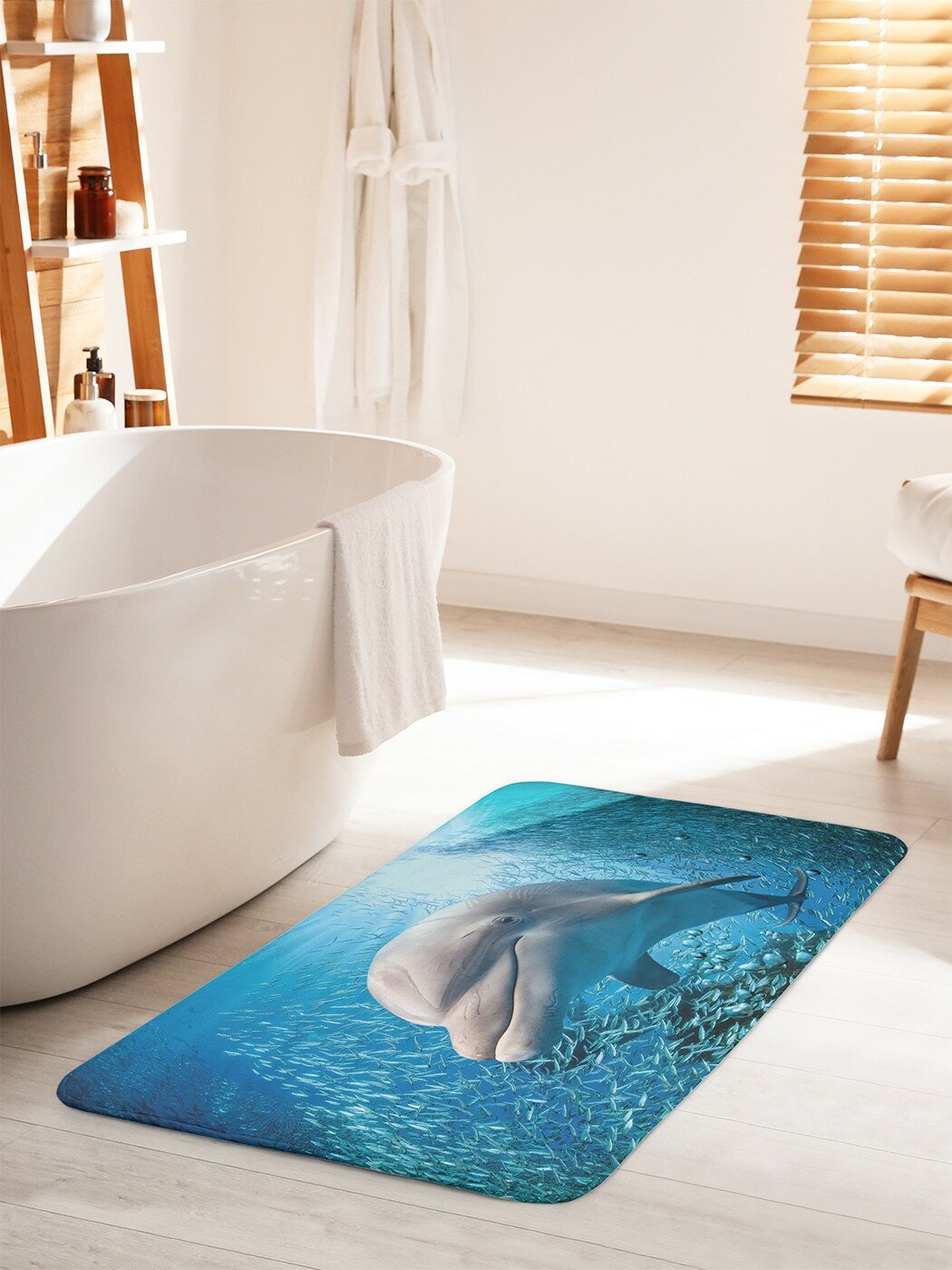 Коврик для ванной комнаты и туалета противоскользящий JoyArty "Любопытный дельфин" 60х100 см