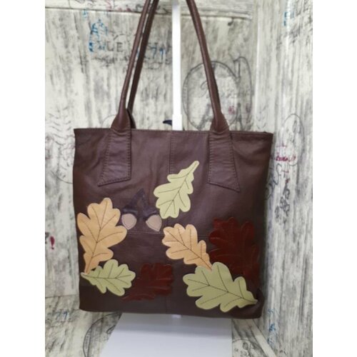 фото Сумка шоппер повседневная, натуральная кожа, внутренний карман, коричневый elena leather bag