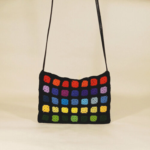 фото Сумка кросс-боди , фактура вязаная, мультиколор, горчичный нет бренда