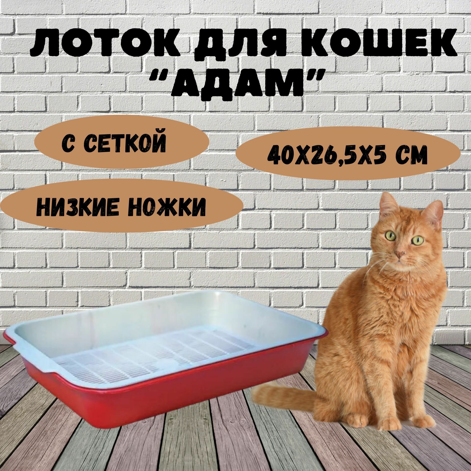 Лоток для кошек "Адам" с сеткой низкие ножки, 40х26,5х5 см - фотография № 1