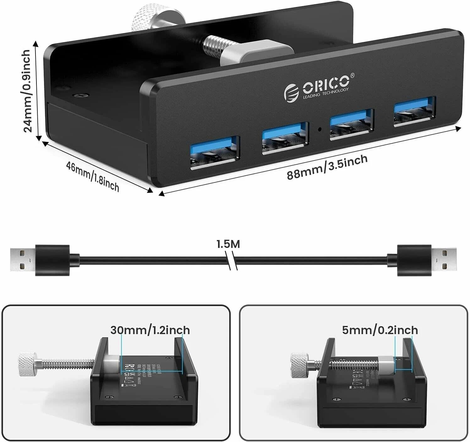 USB-хаб ORICO на 4 порта USB 30 с креплением черный