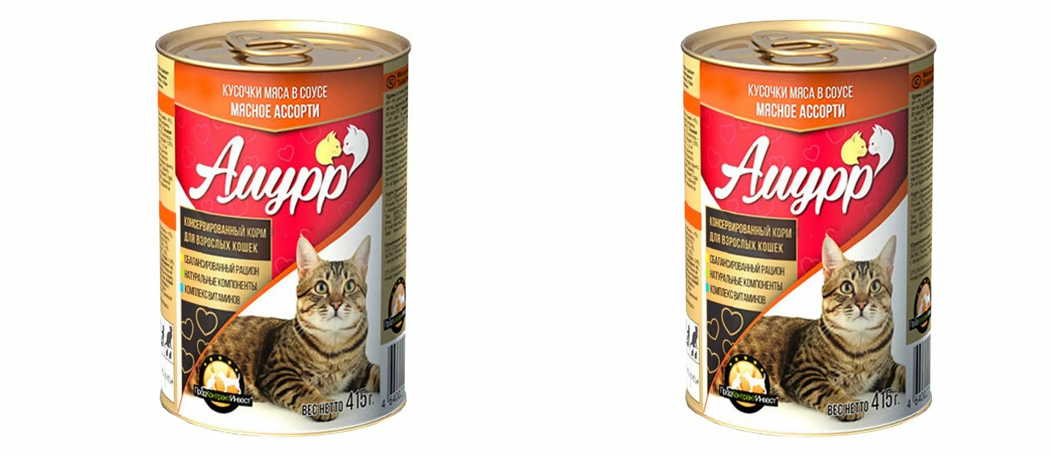 Амурр Консервы для кошек в соусе мясное ассорти, 415, 2 шт