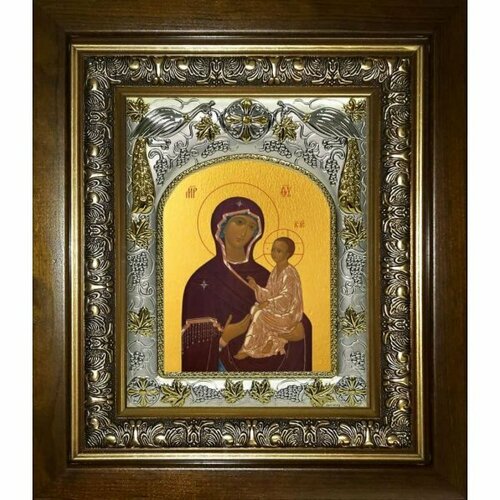 Икона Божьей Матери Тихвинская, 14x18 см, в деревянном киоте 20х24 см, арт вк-3043