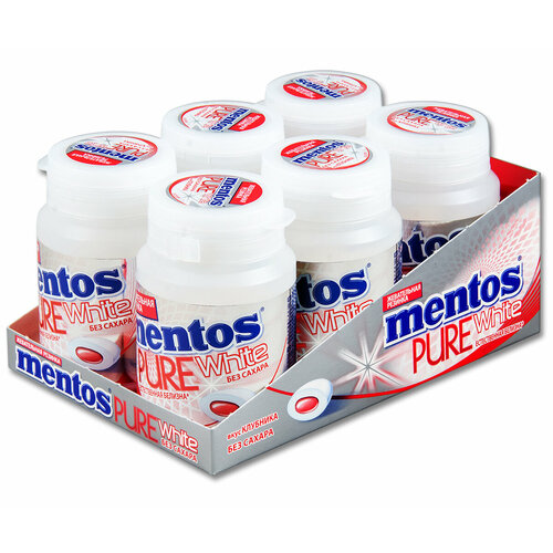 Жевательная резинка Mentos White Клубника, без сахара, в банке, 54 г, 6 шт.