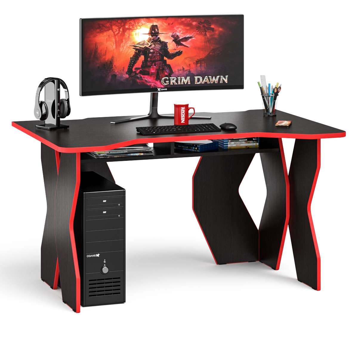Игровой компьютерный стол Краб-5 цвет венге/кромка красная, ШхГхВ 140х90х75 см.