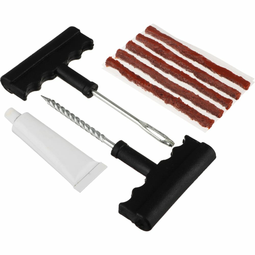 Набор для ремонта бескамерных шин ермак №2: клей 5 жгутов T-инструмент 777-004