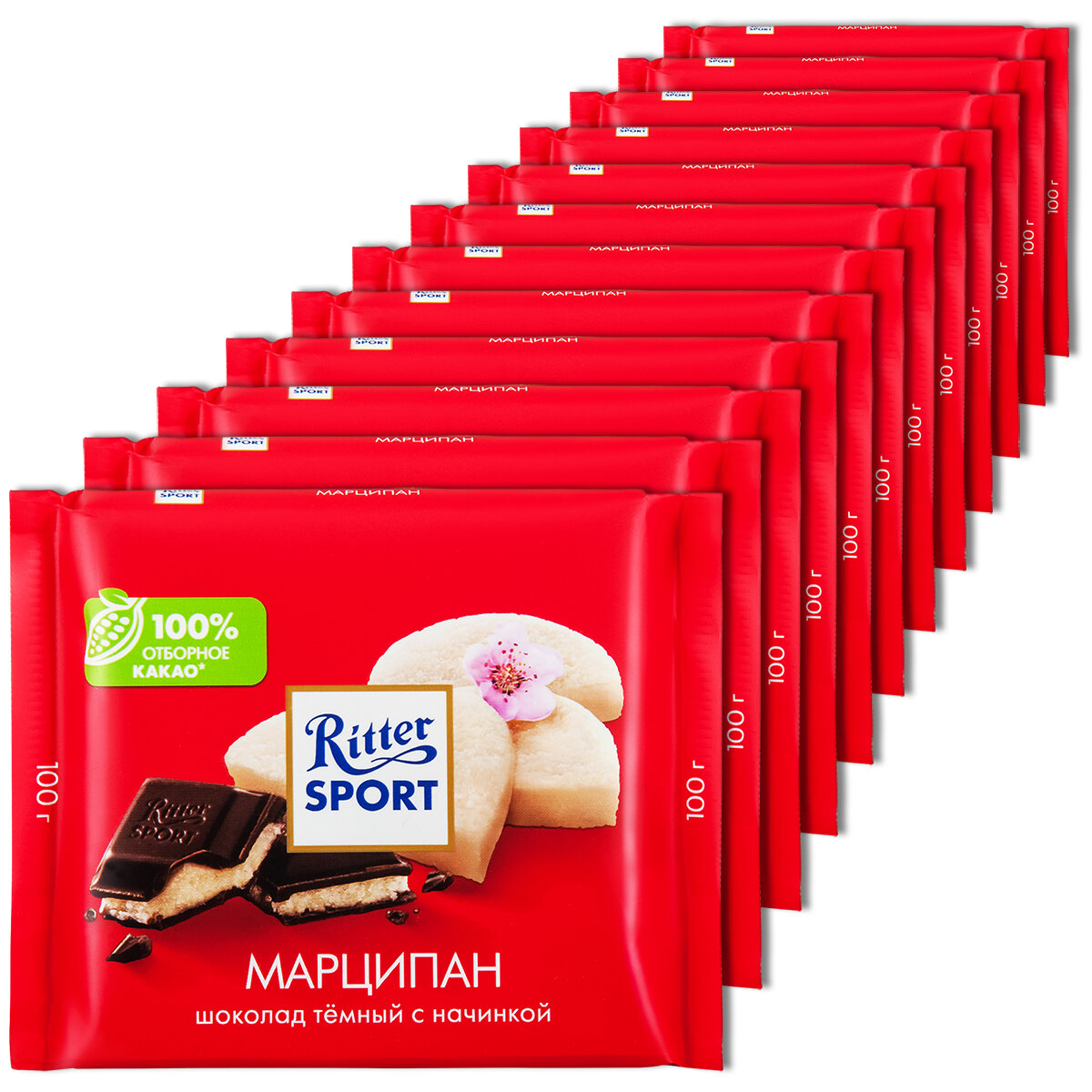 Темный шоколад Ritter Sport Марципан, 100 г, 12 шт.