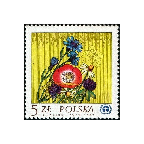 (1983-003) Марка Польша Полевые цветы Охрана природы I Θ 1983 008 марка польша фрукты охрана природы ii θ