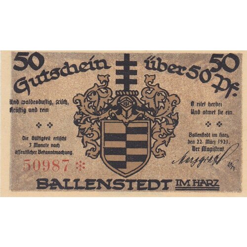 Германия (Веймарская Республика) Балленштедт 50 пфеннигов 22.03.1921 г. (№6)