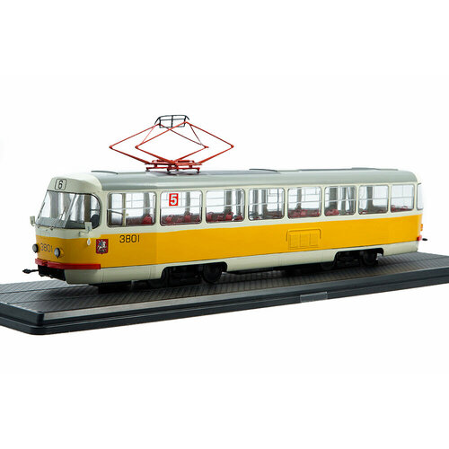трамвай металлический play smart автопарк tatra t3su инерционный желтый 6411b Tram трамвай TATRA-T3SU желто-белый