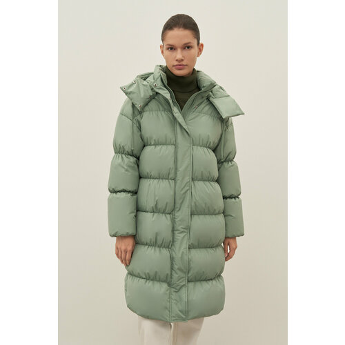 фото Пальто finn flare, средней длины, силуэт прямой, капюшон, карманы, размер l, зеленый