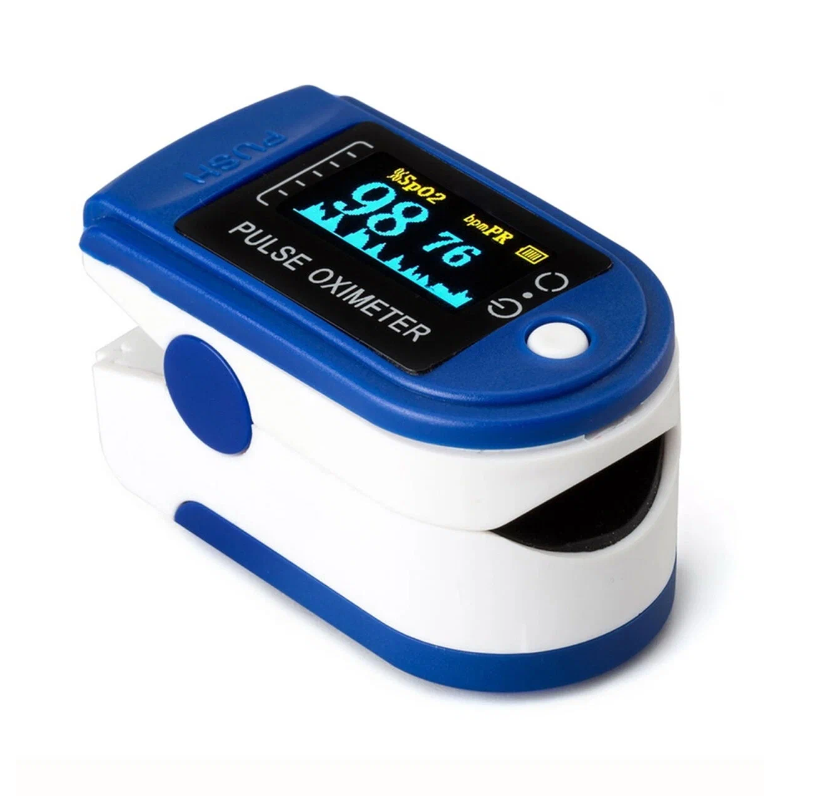 Пульсоксиметр на палец для измерения уровня кислорода и пульса в крови с цветным OLED-дисплеем + (Батарейки в подарок)