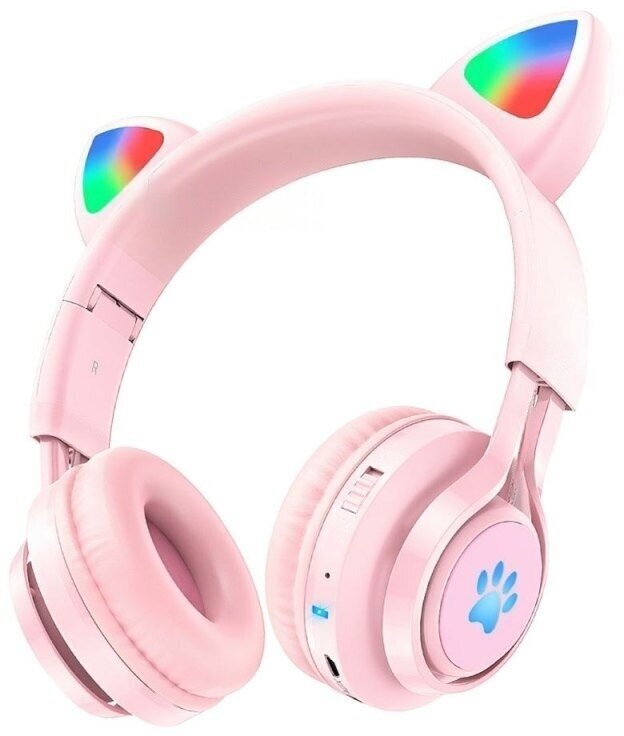 Наушники беспроводные накладные W39 Cat ear kids с ушками розовые