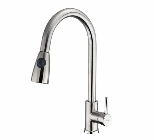 Кух. смеситель FRAP F60899-1 шар, высокий, выдв/изл, руч/бок, нерж. с гайкой /376923/