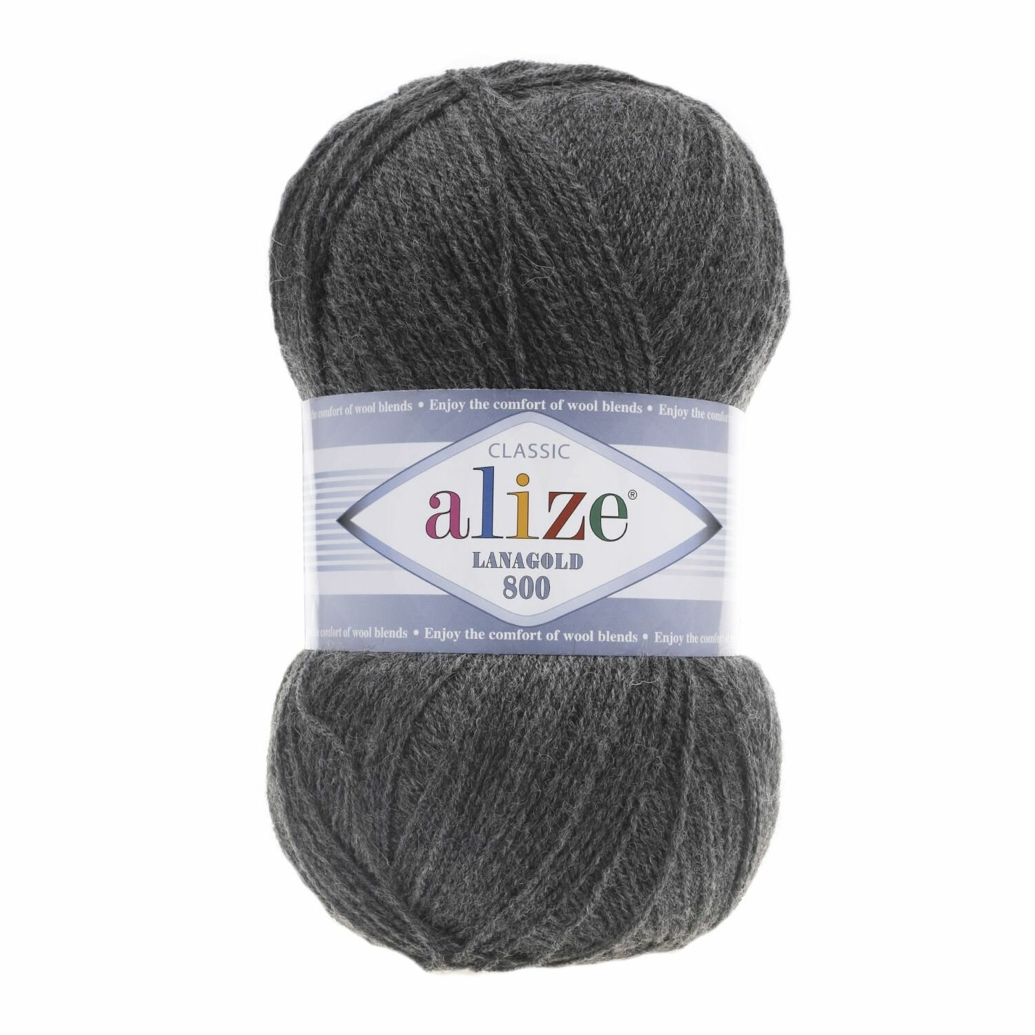 Пряжа ALIZE LANAGOLD 800, средне-серый - 182, 49% шерсть, 51% акрил, 5 мотков, 100 г, 730 м.