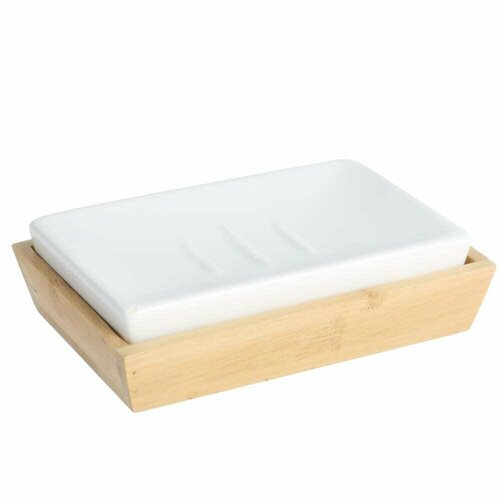 Мыльница керамика/бамбук цвет белый