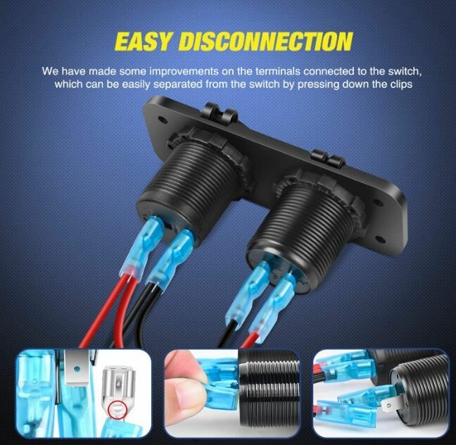 Панель зарядки/ врезная разетка с двумя гнездами RECXON UFC-09 (синяя подсветка) — фото 1