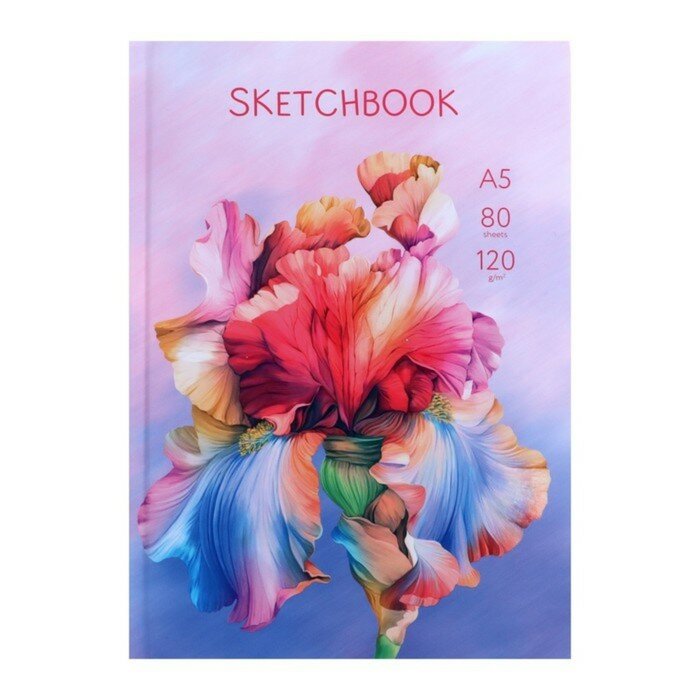 Миленд Скетчбук А5, 80 листов "Цветы", твёрдая обложка, матовая ламинация, выборочный лак, цветной блок 120 г/м2