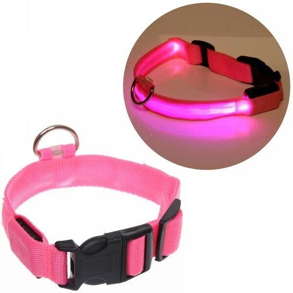 Светящийся ошейник для собак, для средних и маленьких пород, светодиодный LED с регулировкой длины, размер S (30-39 см) розовый - фотография № 3