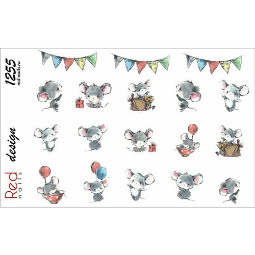 Слайдер-дизайн Red Nails №1255 - Праздничные мышки